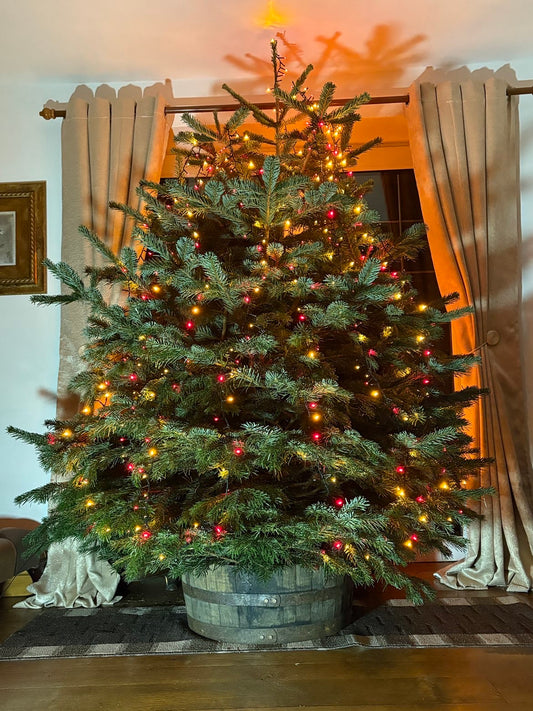 Handmade Oak Barrel Christmas Tree Stand | Rustic Wooden Tree Base | Premium Reclaimed Oak Holder for Real Christmas Trees | Farmhouse Décor | 2 Sizes