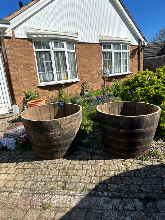 XL Half whisky barrel planter/pond