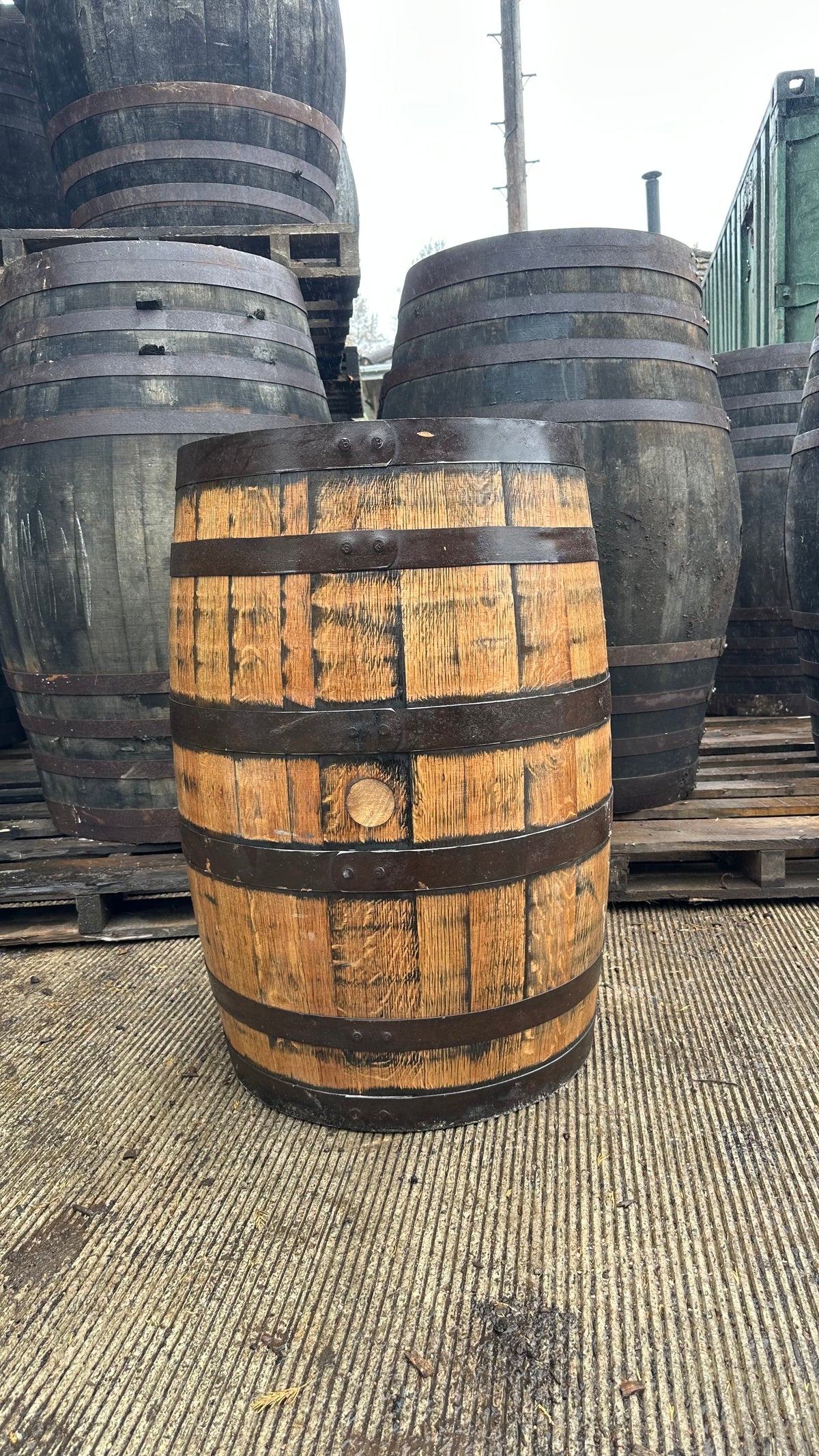 Refurbished rustic oak whisky barrel